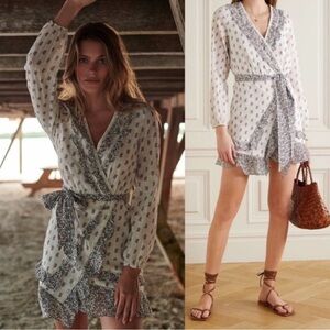 Veronica Beard White and Blue Wrap Dress